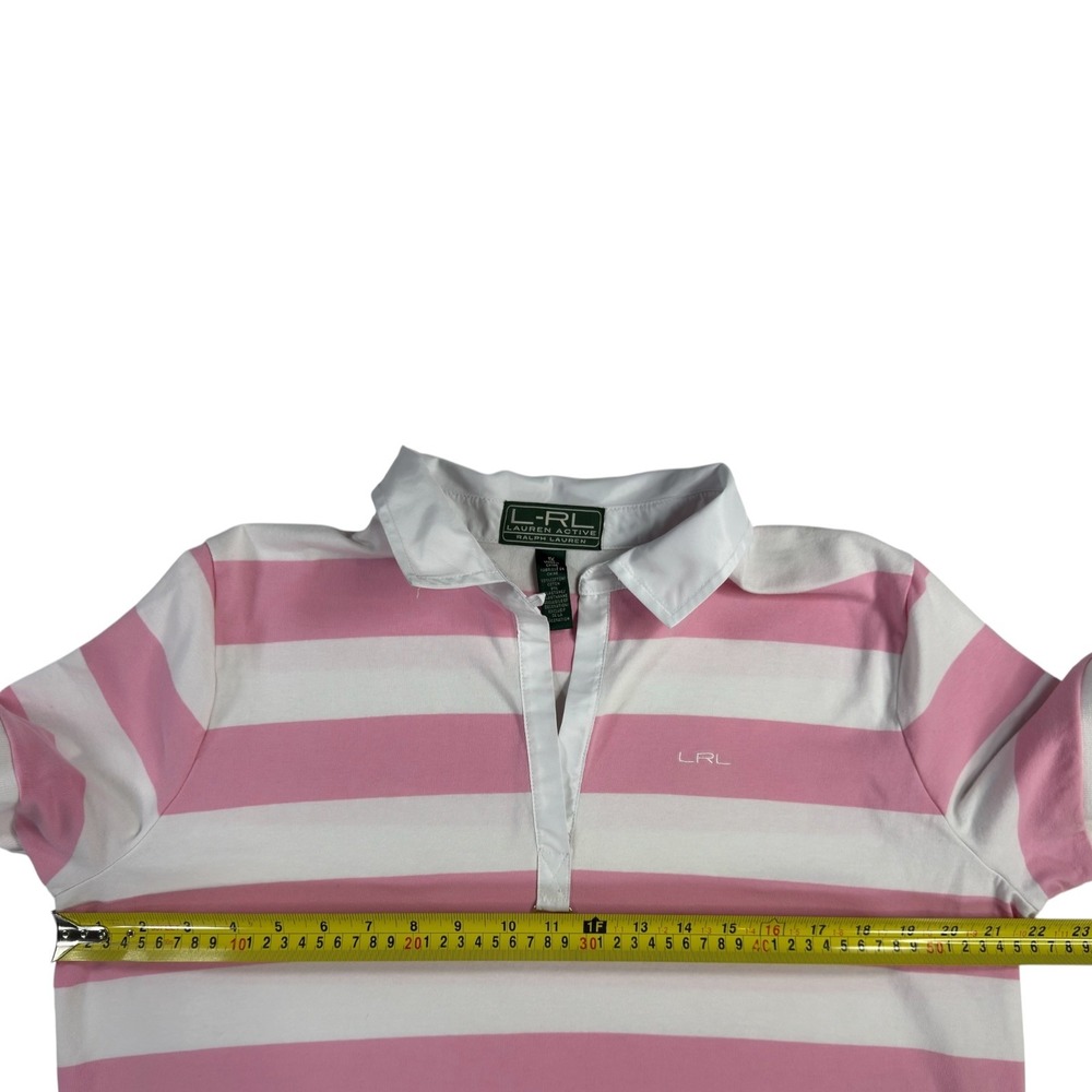 Lauren Ralph Lauren Polo Active Shirt 1X Pink White Striped V-Neck Preppy Golf - Picture 5 of 7